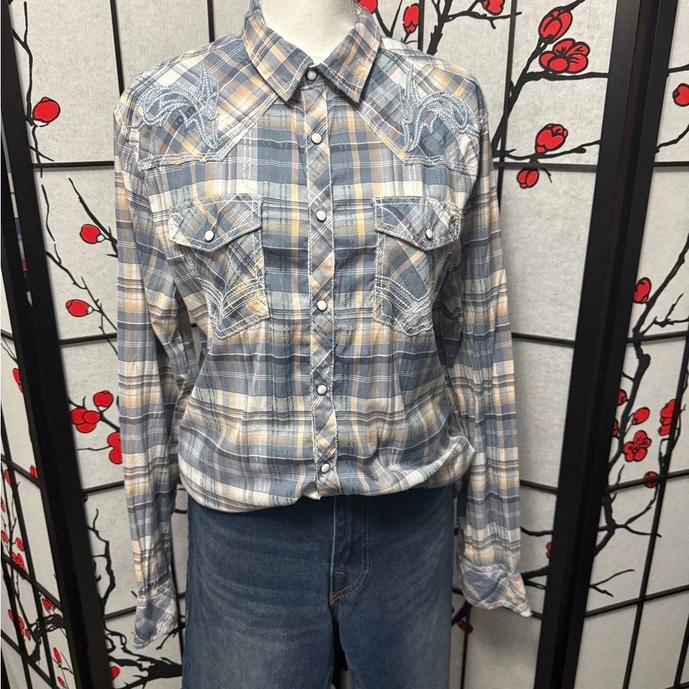 Buckle Blue and Cream Plaid Casual Button Down Shirt
